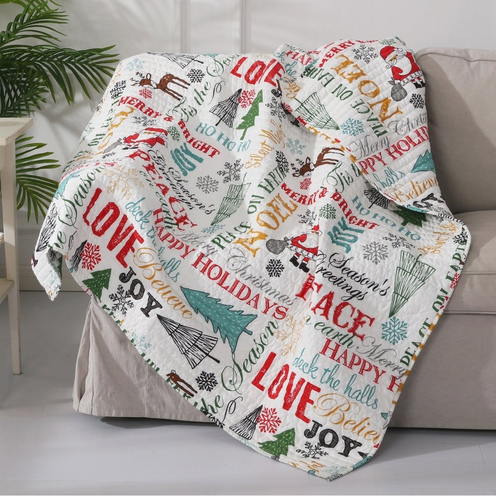 Levtex SANTA CLAUS QUILTED THROW CHRISTMAS FULL QUEEN QUILT